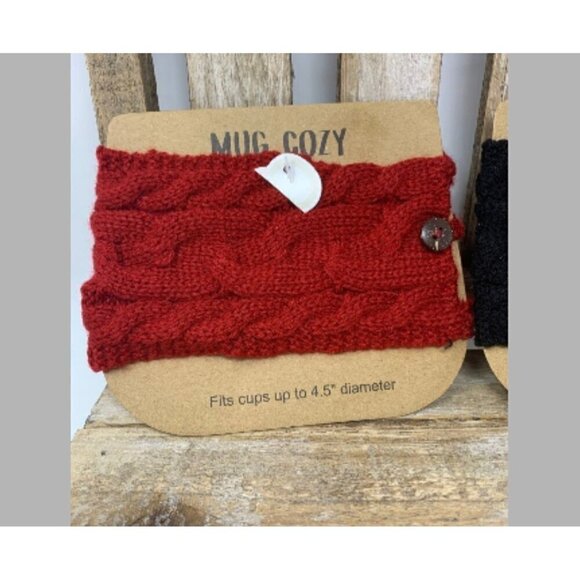 Cup Cozy Mug Warmer Soup Coffee Cappuccino Cocoa Cable Knit Gift Red Black Gift - Picture 3 of 6